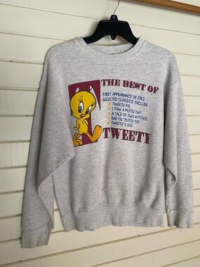 Vintage Tweety Graphic Pullover Sweatshirt - Light Gray